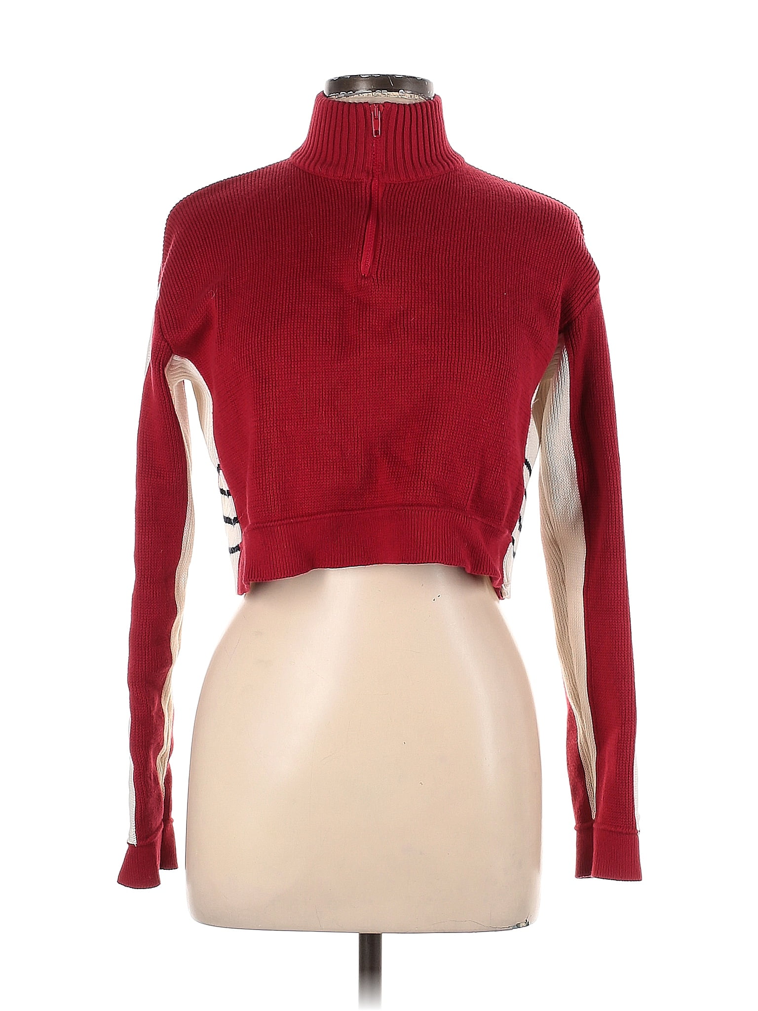 BRANDY MELVILLE Colorblock Red White Cropped Long Sleeve Pullover