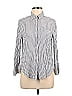 Jane and Delancey Stripes Silver Long Sleeve Button-Down Shirt Size M - photo 1