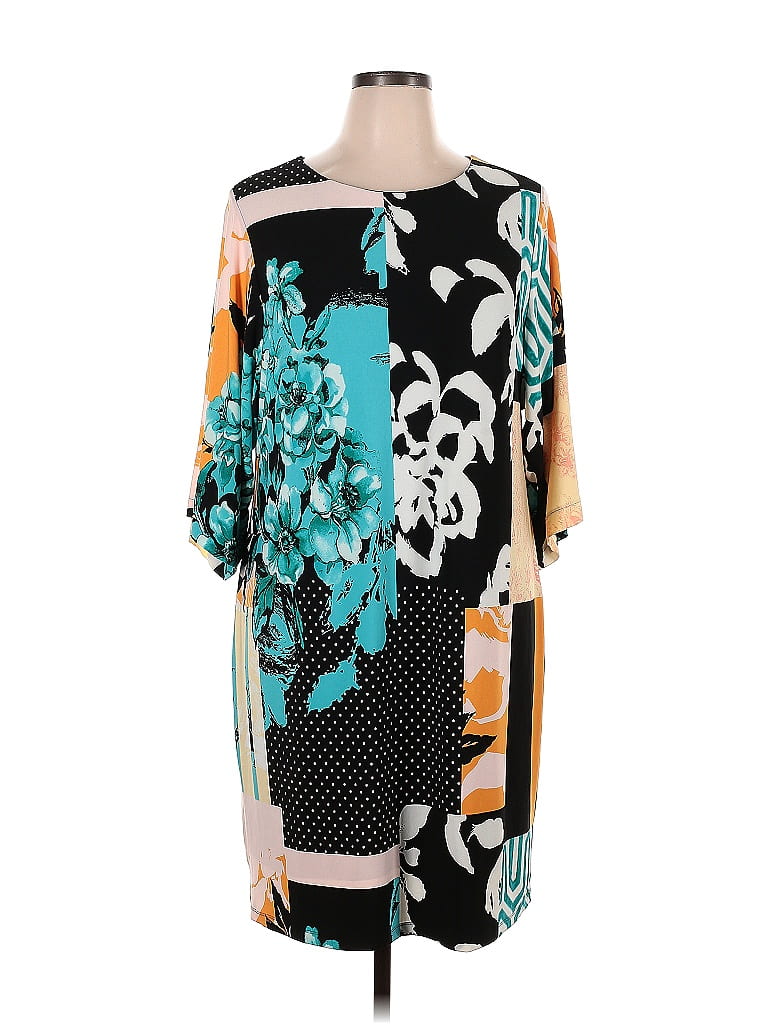 Chico's Color Block Floral Multi Color Teal Casual Dress Size XL (3 ...