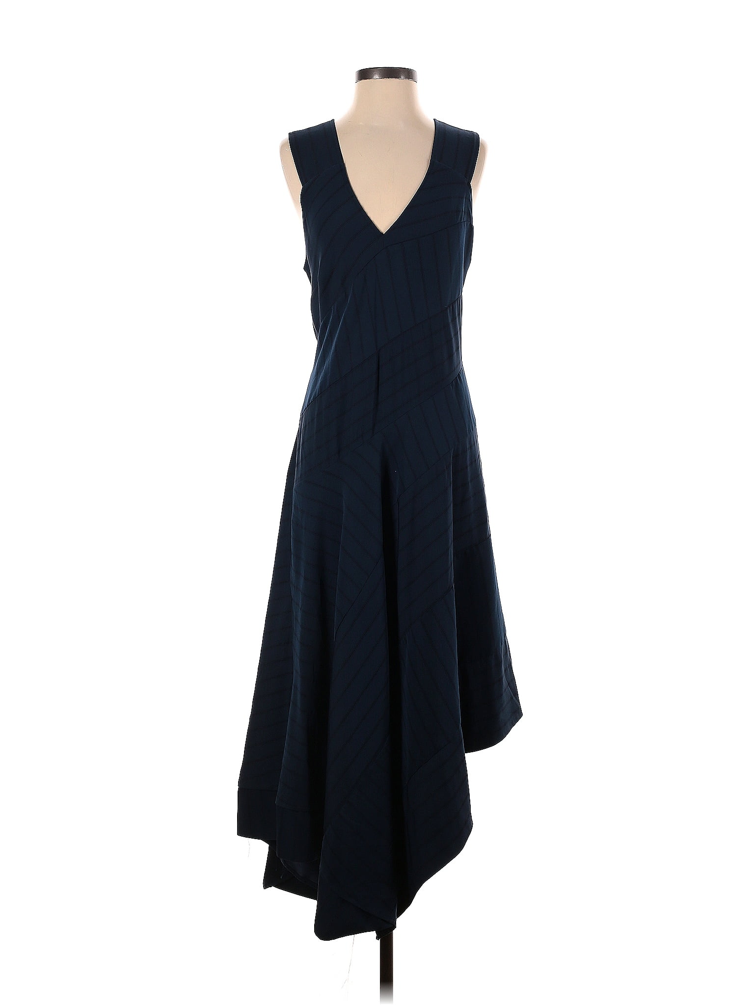 Derek Lam Collective Solid Navy Blue Asymmetrical Sleeveless Dress Size ...