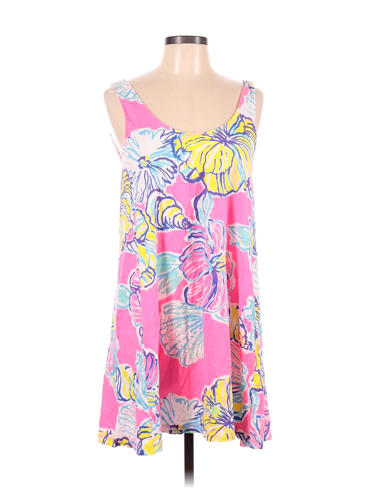 Lilly Pulitzer 100 Cotton Floral Multi Color Pink Casual Dress Size M