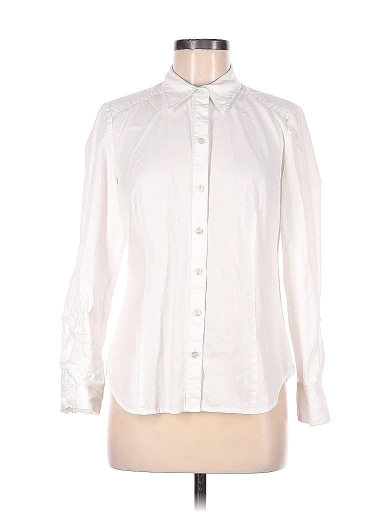 Ann Taylor 100% Cotton Solid White Long Sleeve Button-Down Shirt Size 8 ...