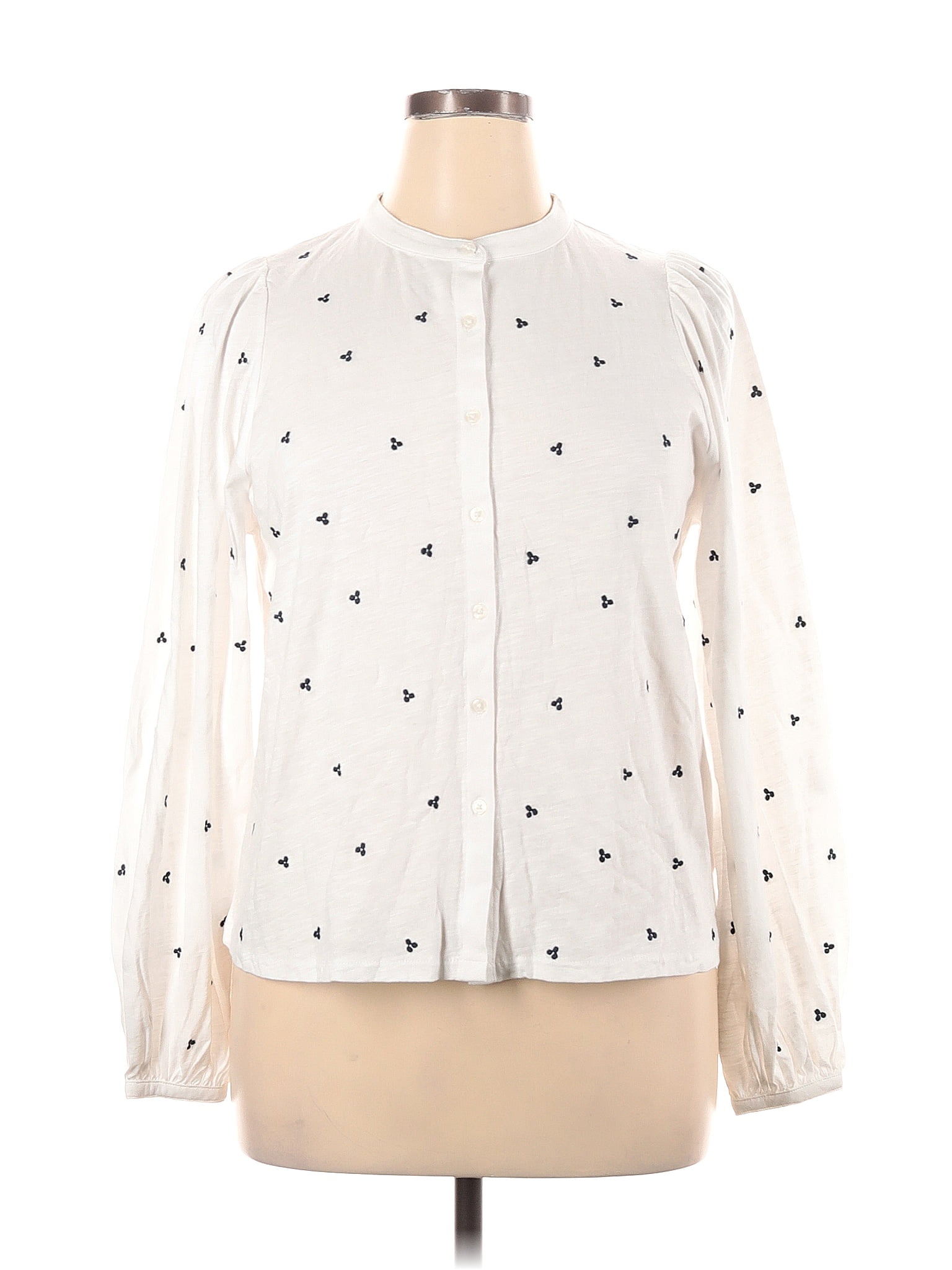 Boden 100 Cotton Polka Dots White Ivory Long Sleeve Button Down Shirt