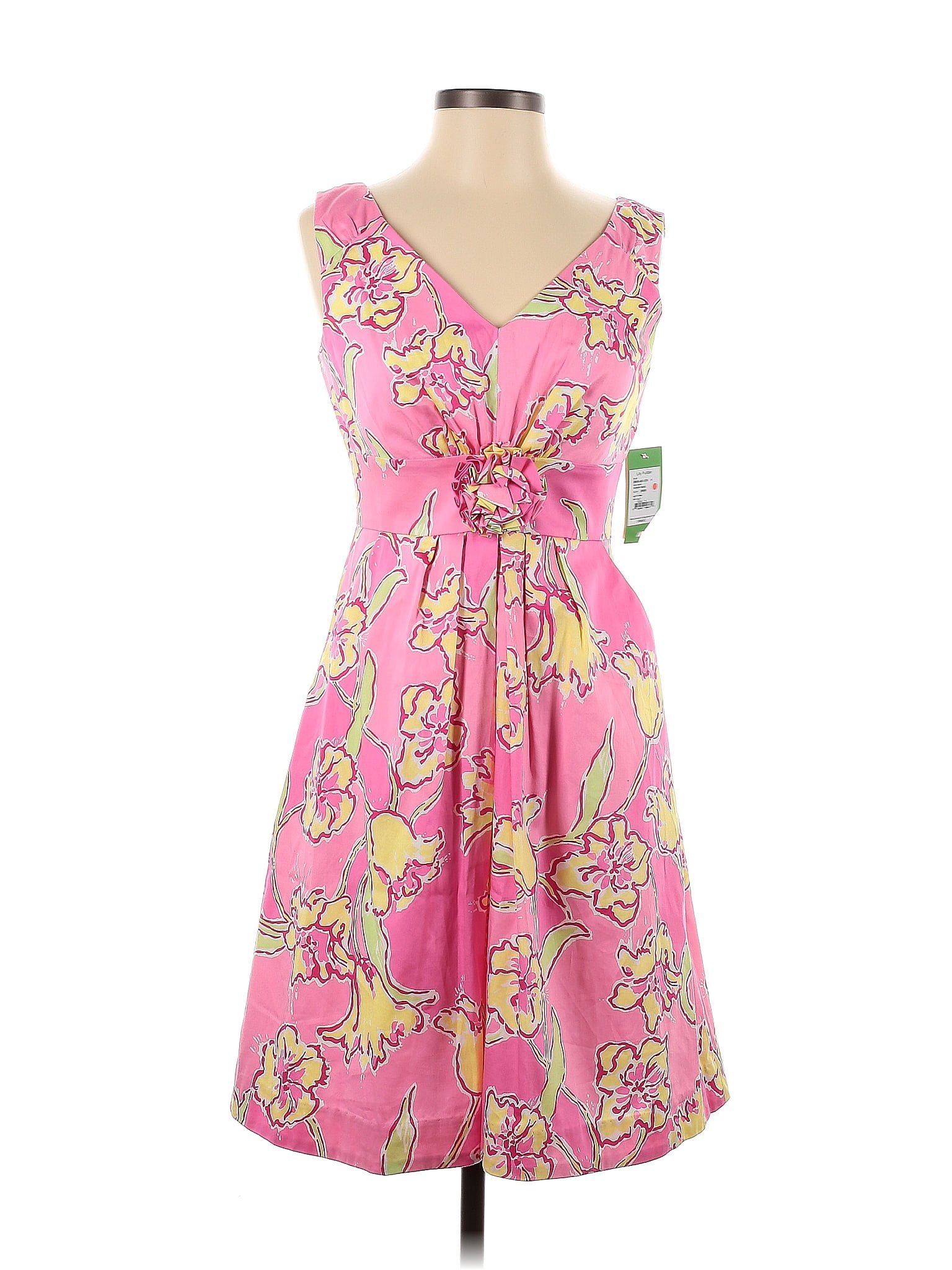 Lilly Pulitzer 100 Cotton Floral Pink Casual Dress Size 4 65 Off