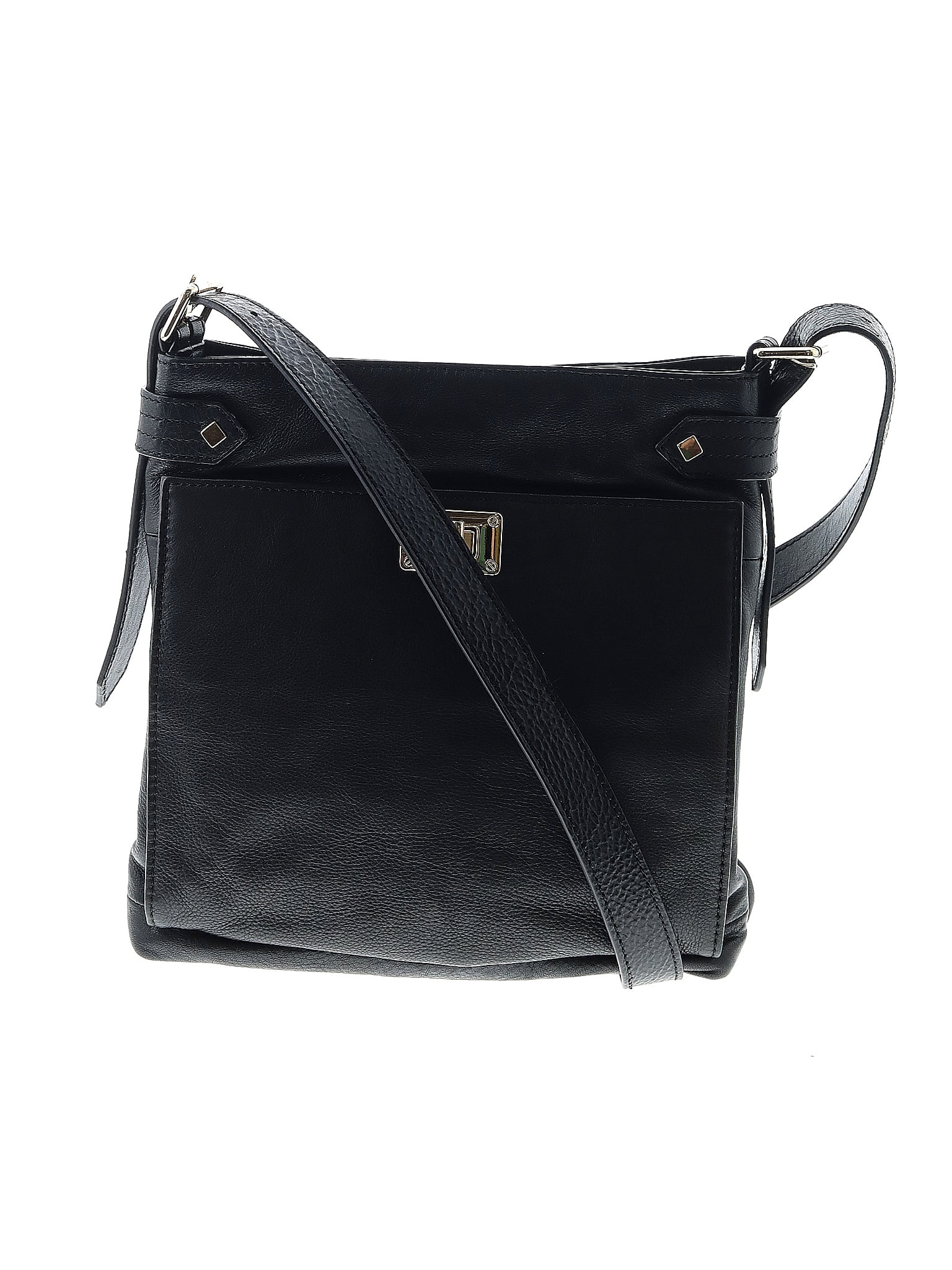 RACHEL Rachel Roy 100% Leather Solid Black Leather Crossbody Bag One ...