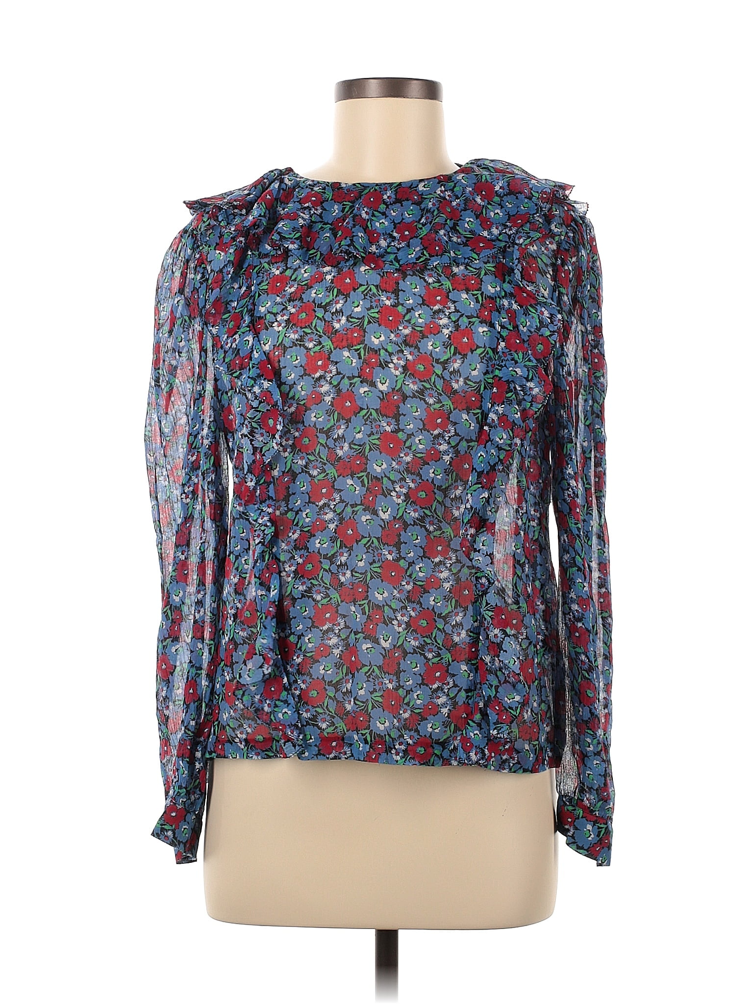 Robert Rodriguez Floral Multi Color Blue Long Sleeve Blouse Size 6 84