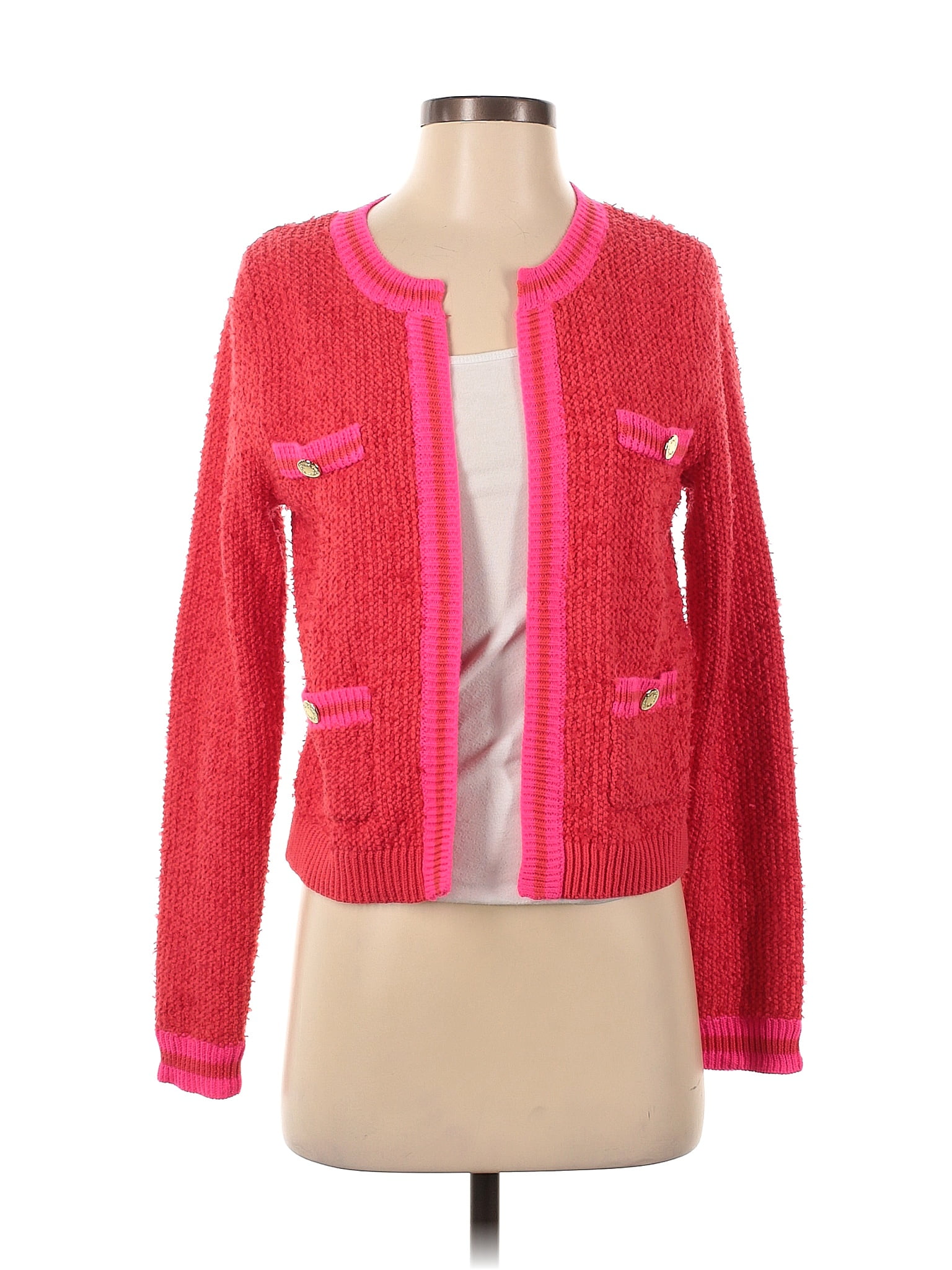 Lilly Pulitzer 100 Nylon Color Block Solid Red Pink Cardigan Size S