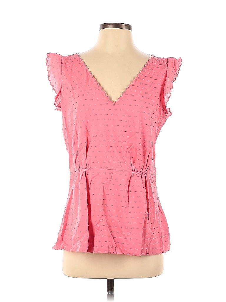 J Crew 100 Cotton Polka Dots Pink Short Sleeve Blouse Size 8 Tall