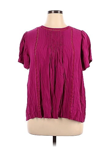 Knox Rose 100% Rayon Pink Burgundy Short Sleeve Blouse Size XL - 26% off