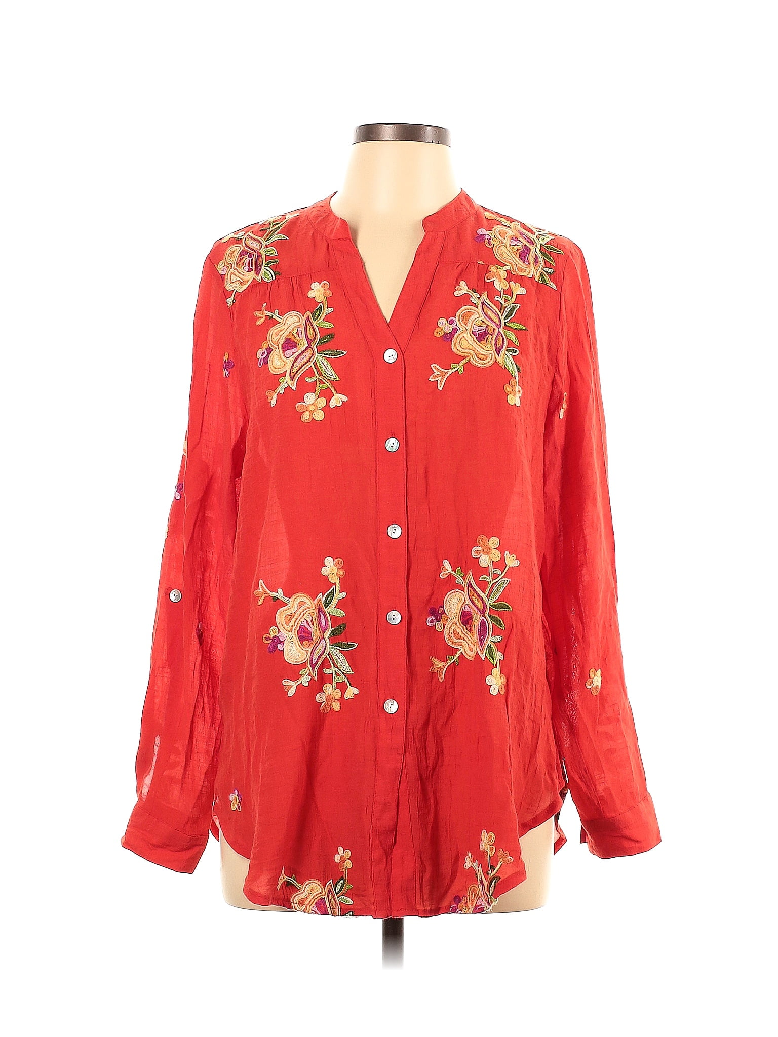 Figueroa And Flower Floral Red Long Sleeve Button Down Shirt Size L 44