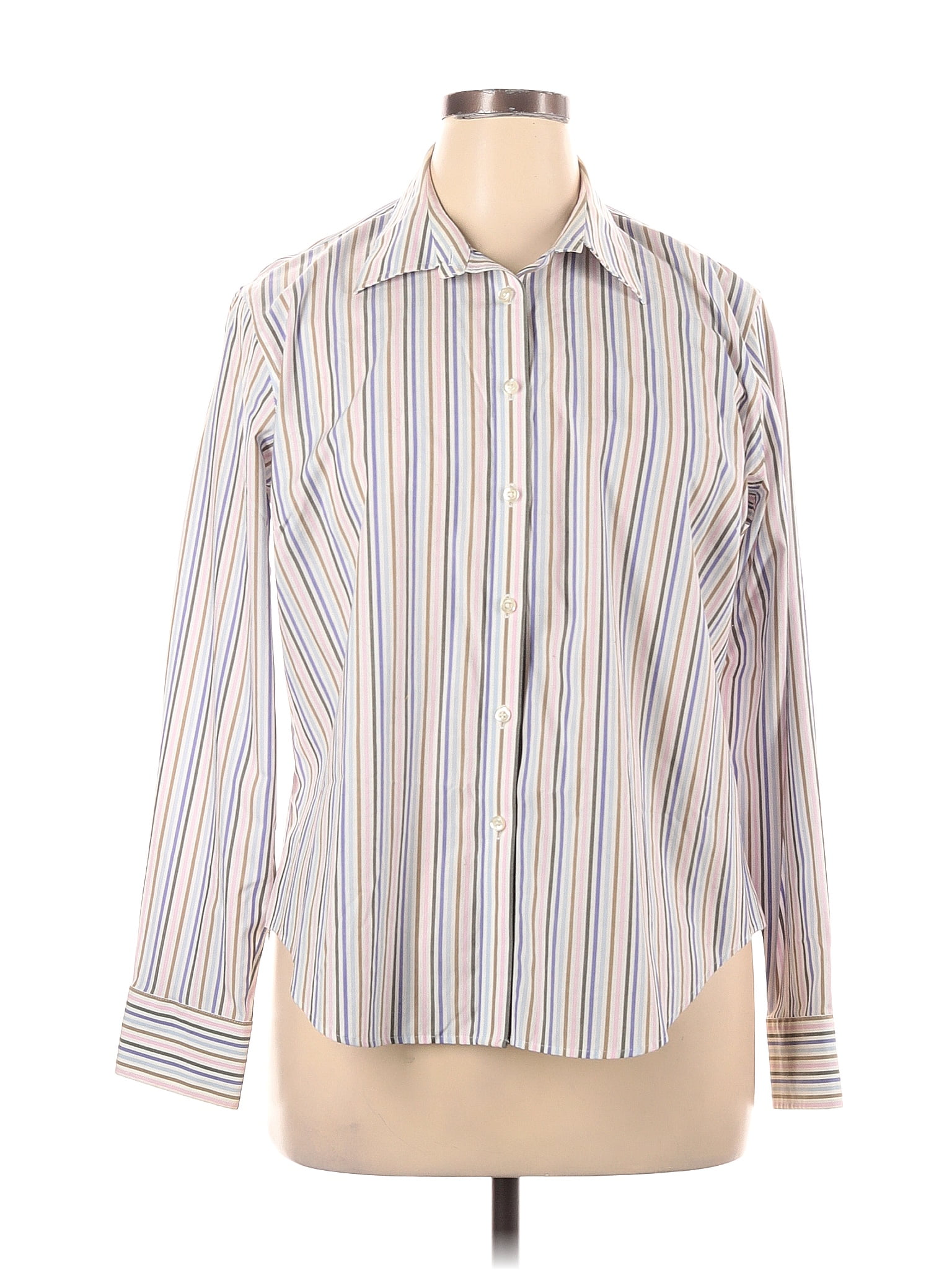 Lands' End Stripes Silver Long Sleeve Button-Down Shirt Size 16 - 75% ...