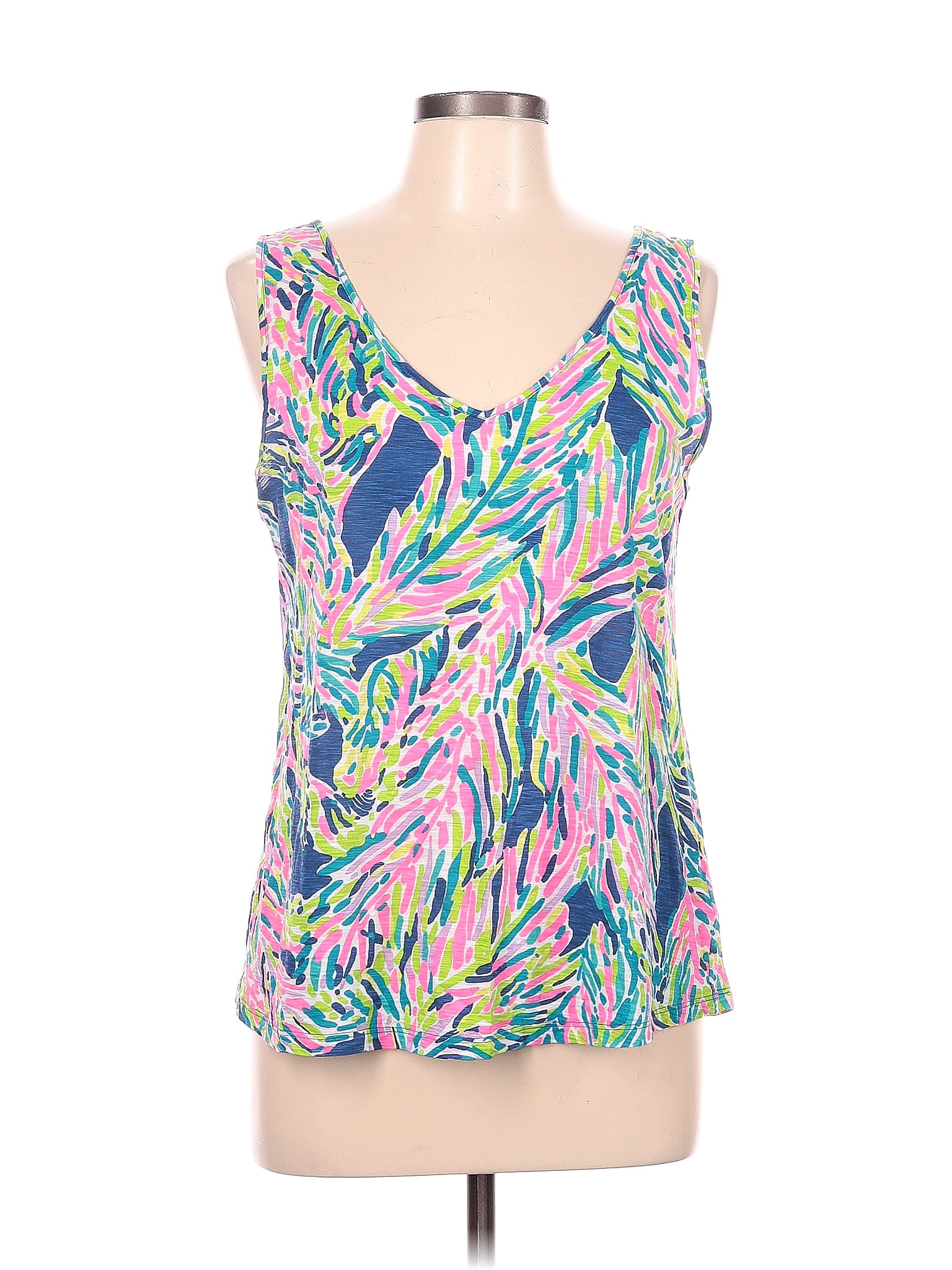 Lilly Pulitzer 100 Cotton Tropical Multi Color Blue Tank Top Size L