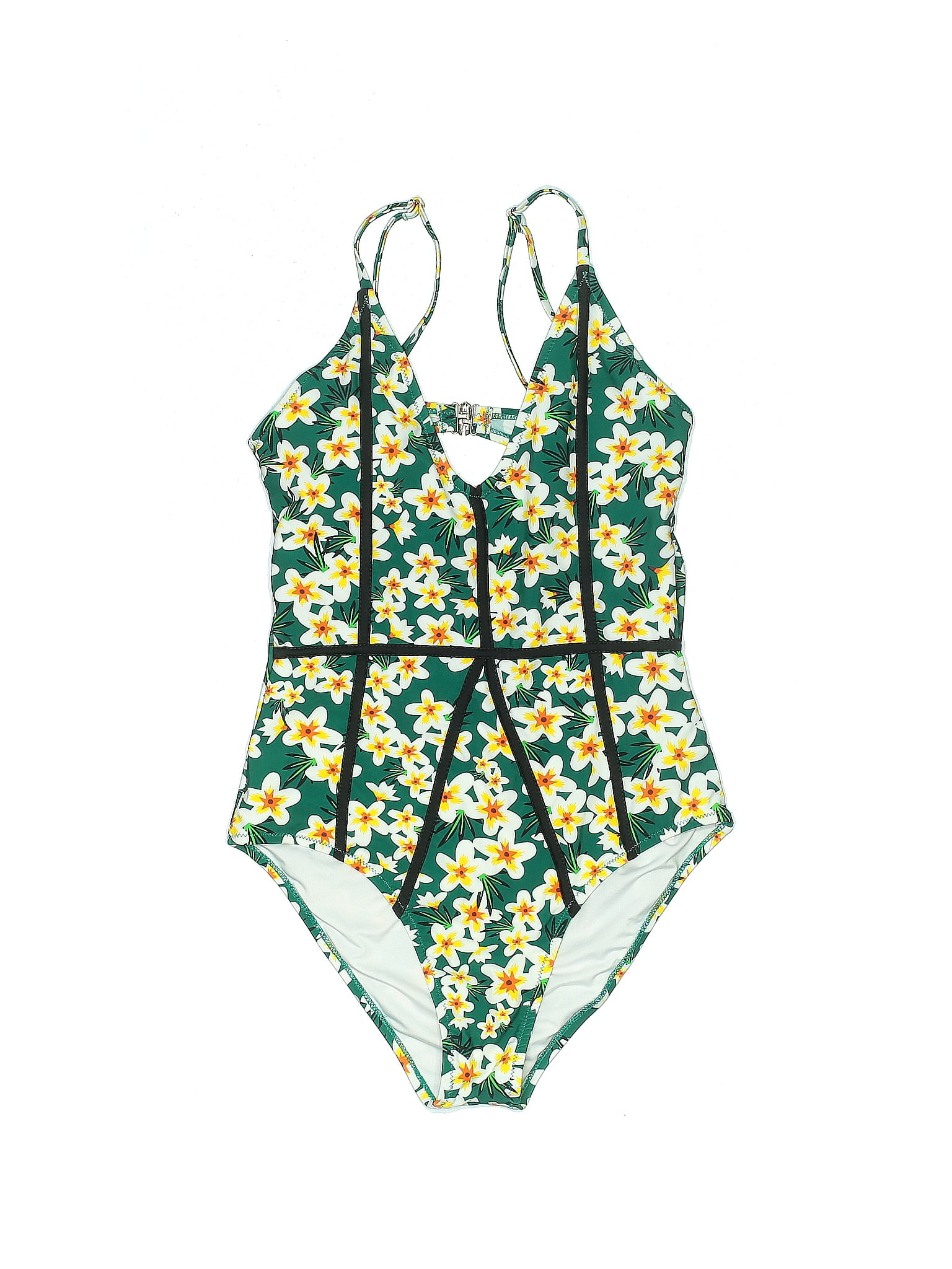 Cupshe 100% Polyester Floral Multi Color Green One Piece Swimsuit Size ...