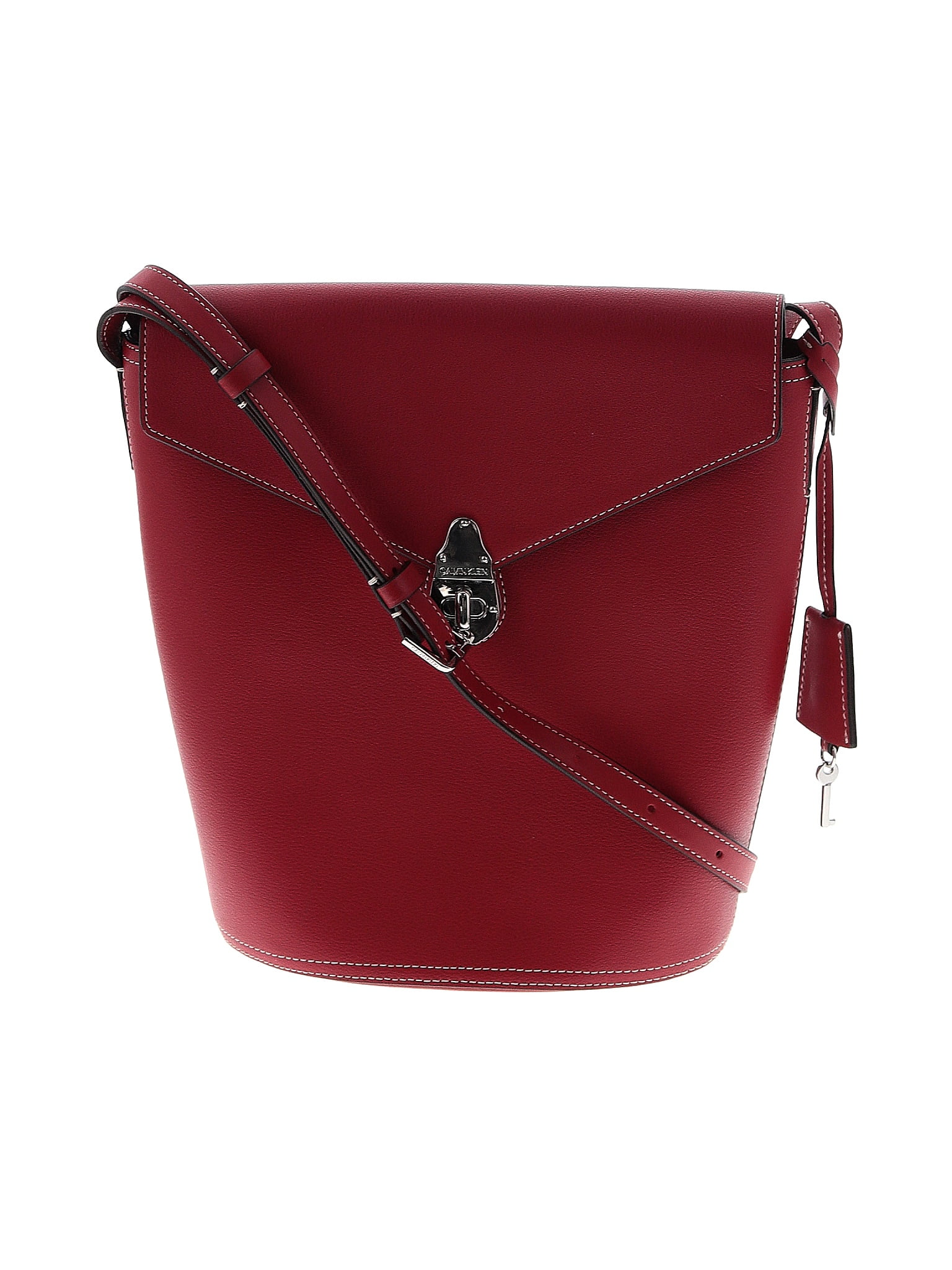 Calvin Klein Solid Maroon Red Leather Crossbody Bag One Size 71 off