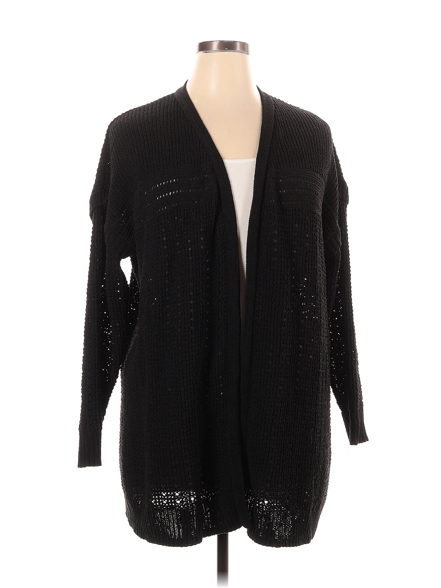 Terra & Sky 100% Polyester Color Block Solid Black Cardigan Size 1X ...