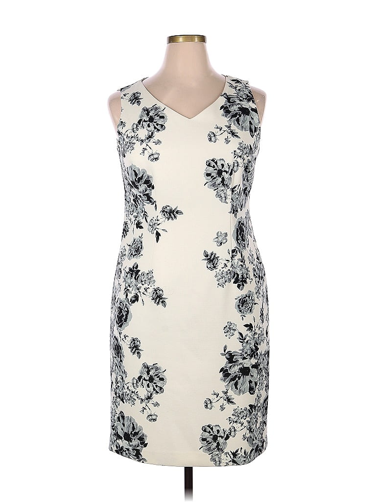 Robe Sans Manches Talbots - Imprimé Floral Noir Et Ivoire - Taille 14 - Occasion Très Bon état