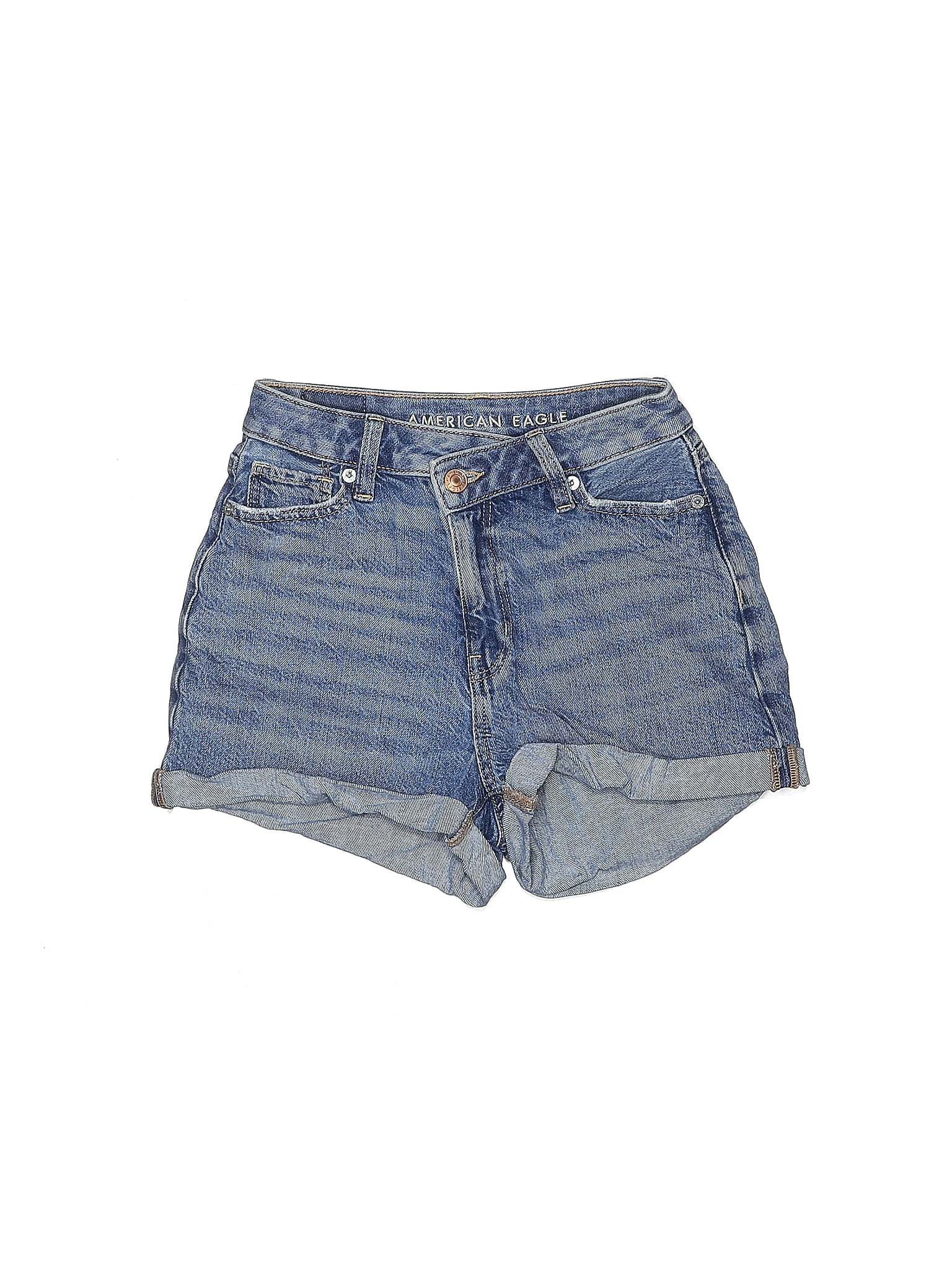American Eagle Outfitters 100% Cotton Solid Blue Denim Shorts Size 000 -  66% off