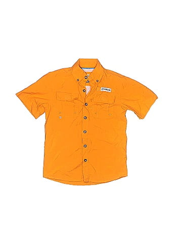 Magellan Outdoors 100% Nylon Orange Short Sleeve Button-Down Shirt