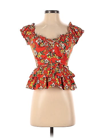 Marissa Webb Collective Floral Red Magnolia Ruffle Front Blouse Size 0 -  76% off