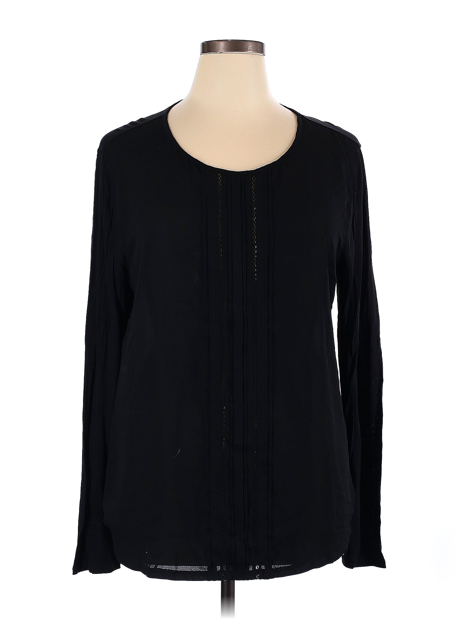 Ann Taylor LOFT 100% Polyester Solid Black Long Sleeve Top Size XXL ...