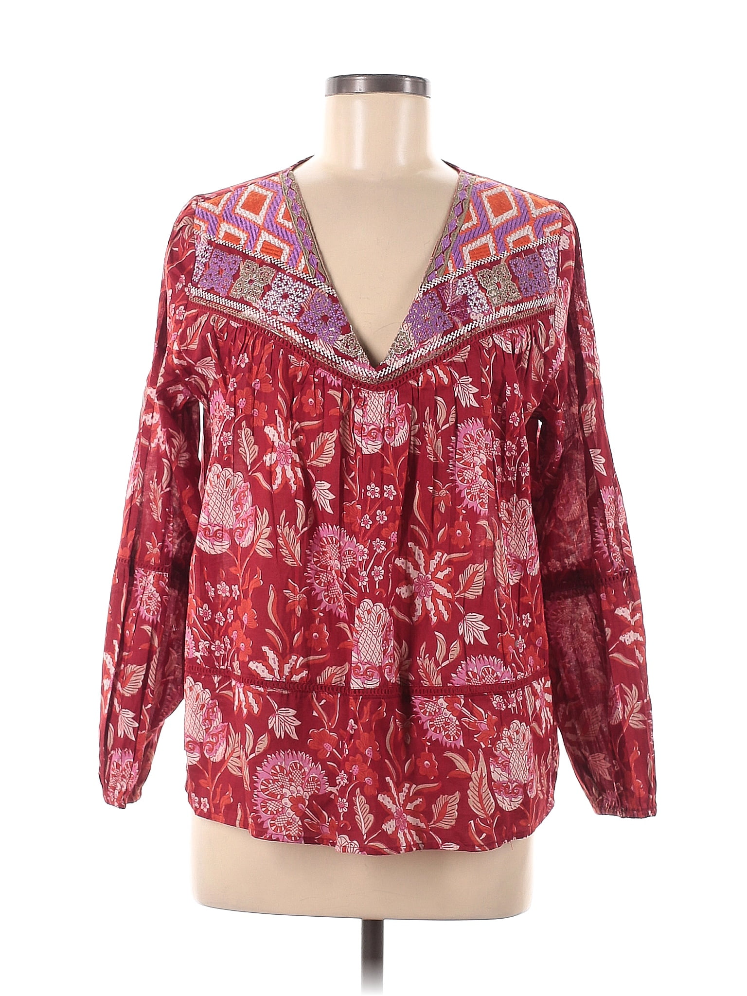 Rachel Zoe 100 Cotton Paisley Red Long Sleeve Blouse Size M 79 Off