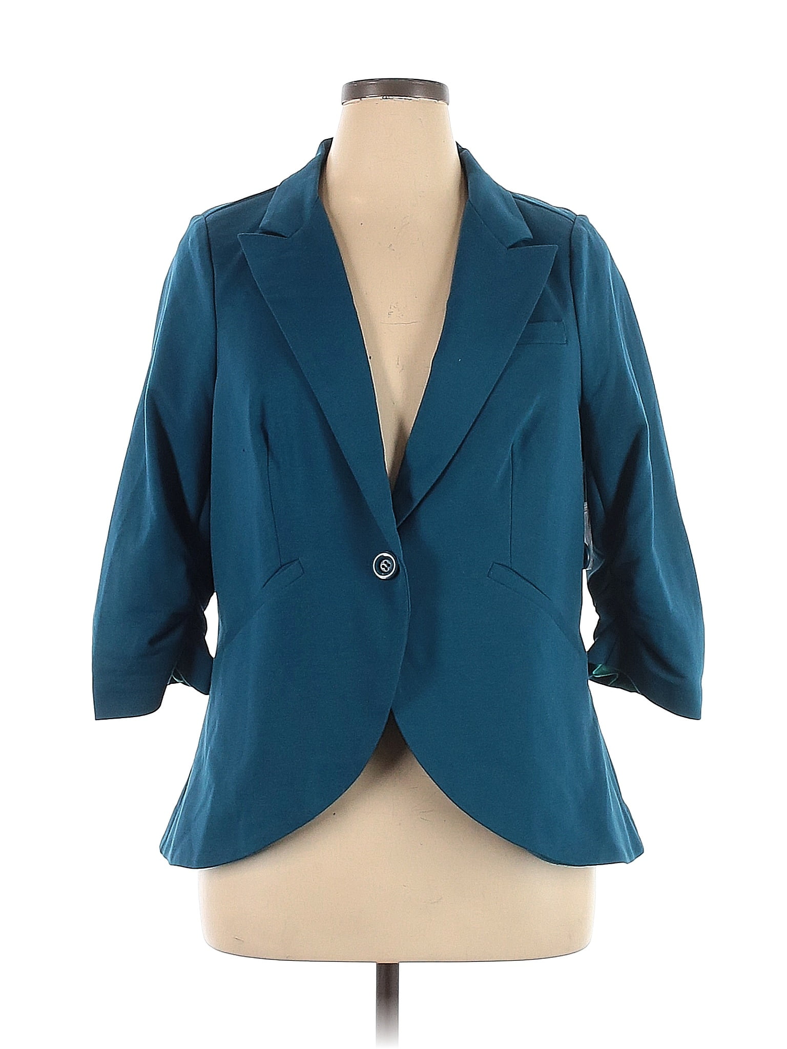 ModCloth Solid Teal Jacket Size 1X (Plus) - 67% off | thredUP
