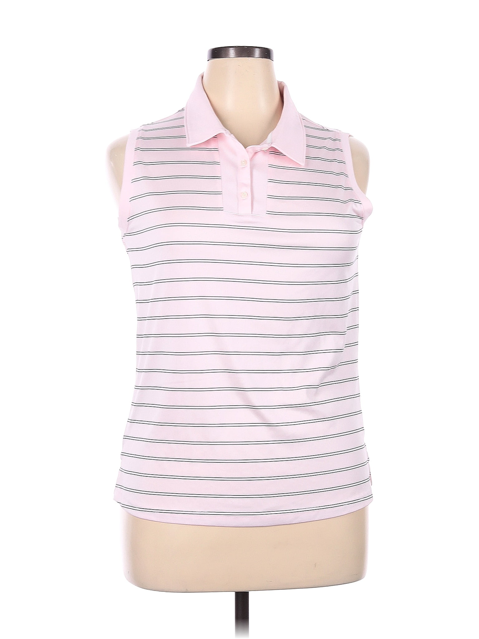 Pebble Beach 100 Polyester Color Block Stripes Pink Short Sleeve Polo