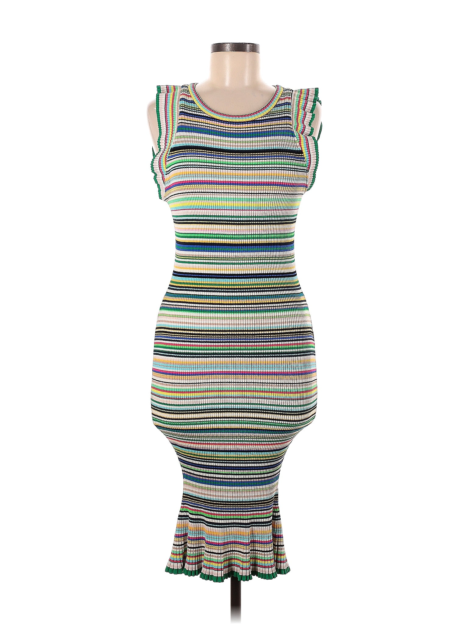 Trina Turk - Multi-Striped Knit Short Sleeved Flared Dress Sz M