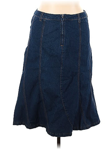 Christopher & Banks Solid Blue Denim Skirt Size 14 (Petite) - 56% off