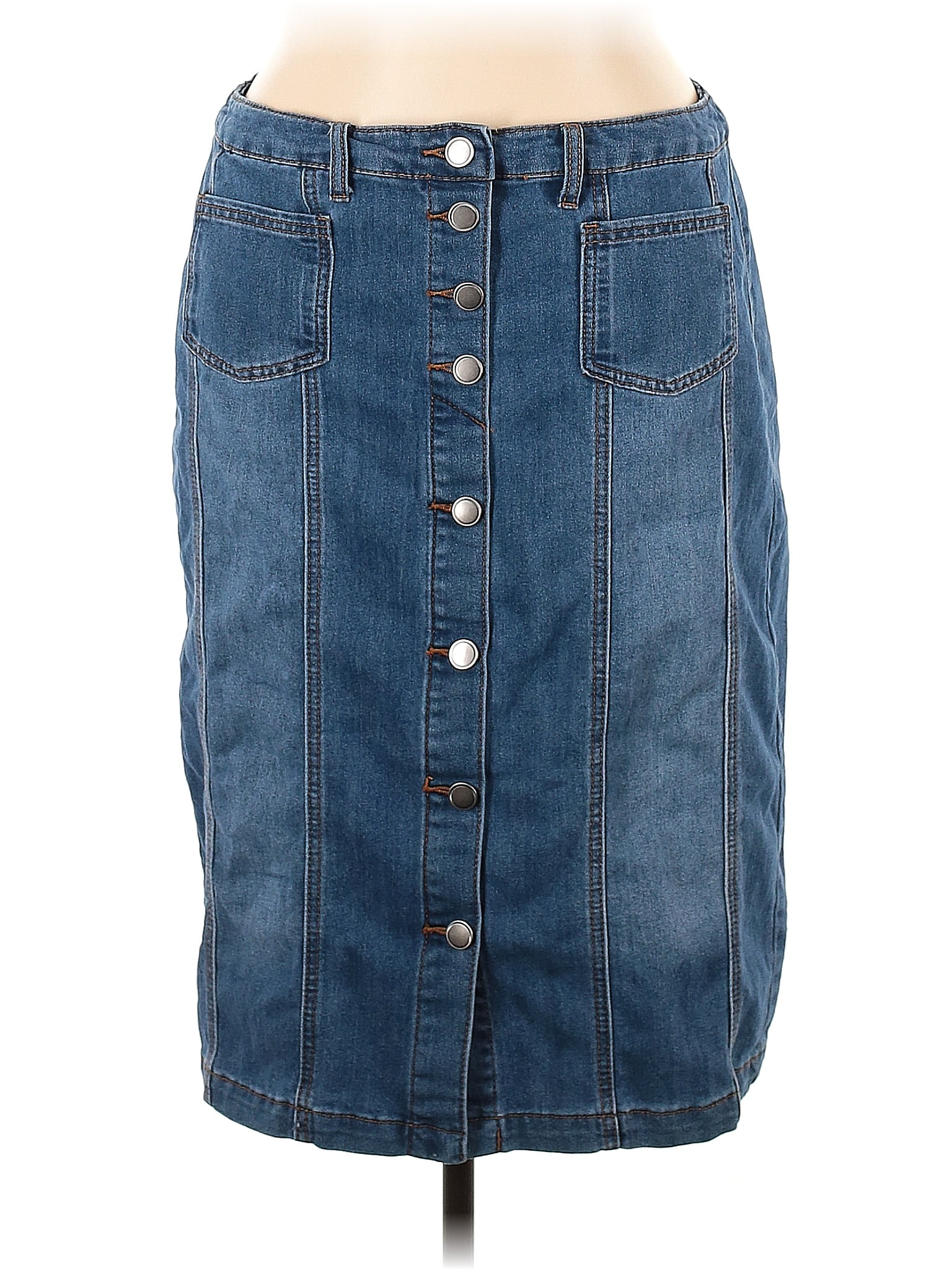 Christopher & Banks Solid Blue Denim Skirt Size 14 62 off thredUP