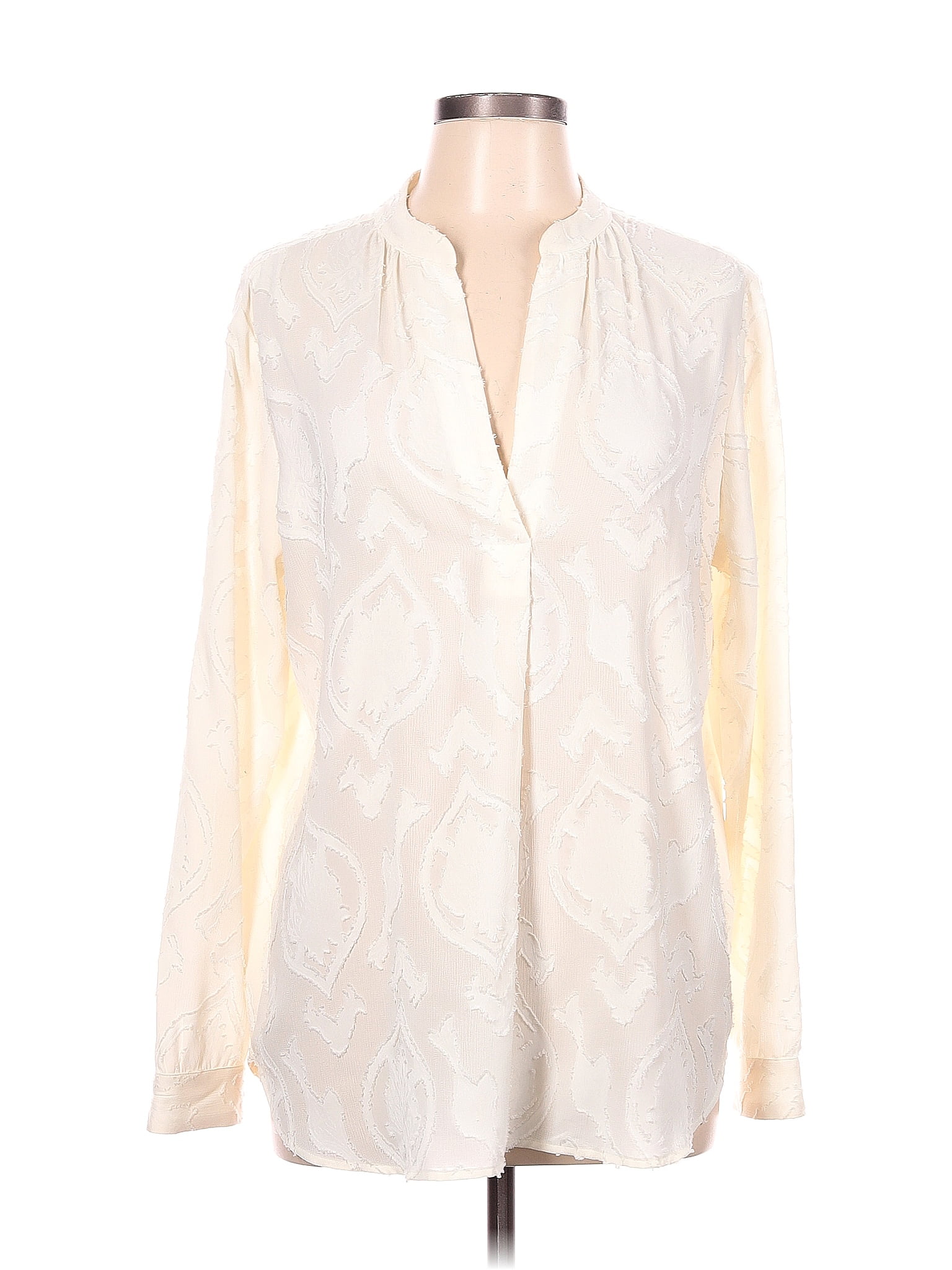 Ann Taylor LOFT 100% Polyester Ivory Long Sleeve Blouse Size L - 68% ...