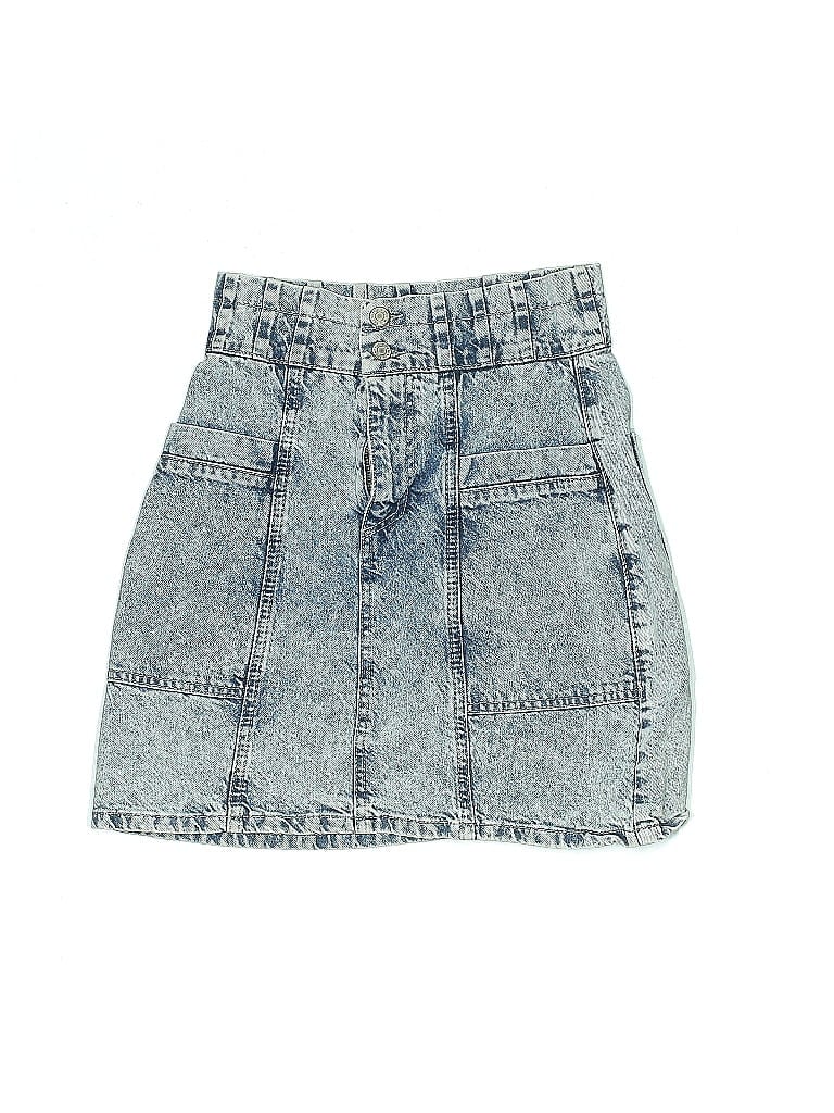 Trendyol 100% Organic Cotton Acid Wash Print Blue Denim Skirt 34 Waist - photo 1