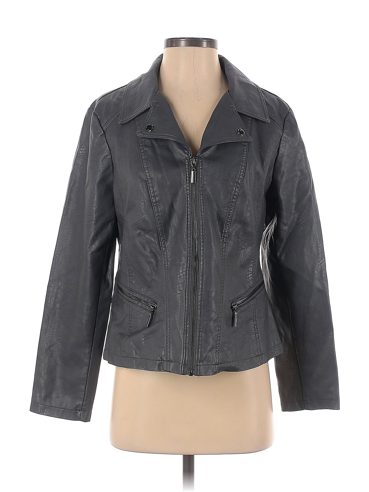 Alfani Women's Plus Size Faux Leather Zipper Jacket Blue Size 3 Extra Large