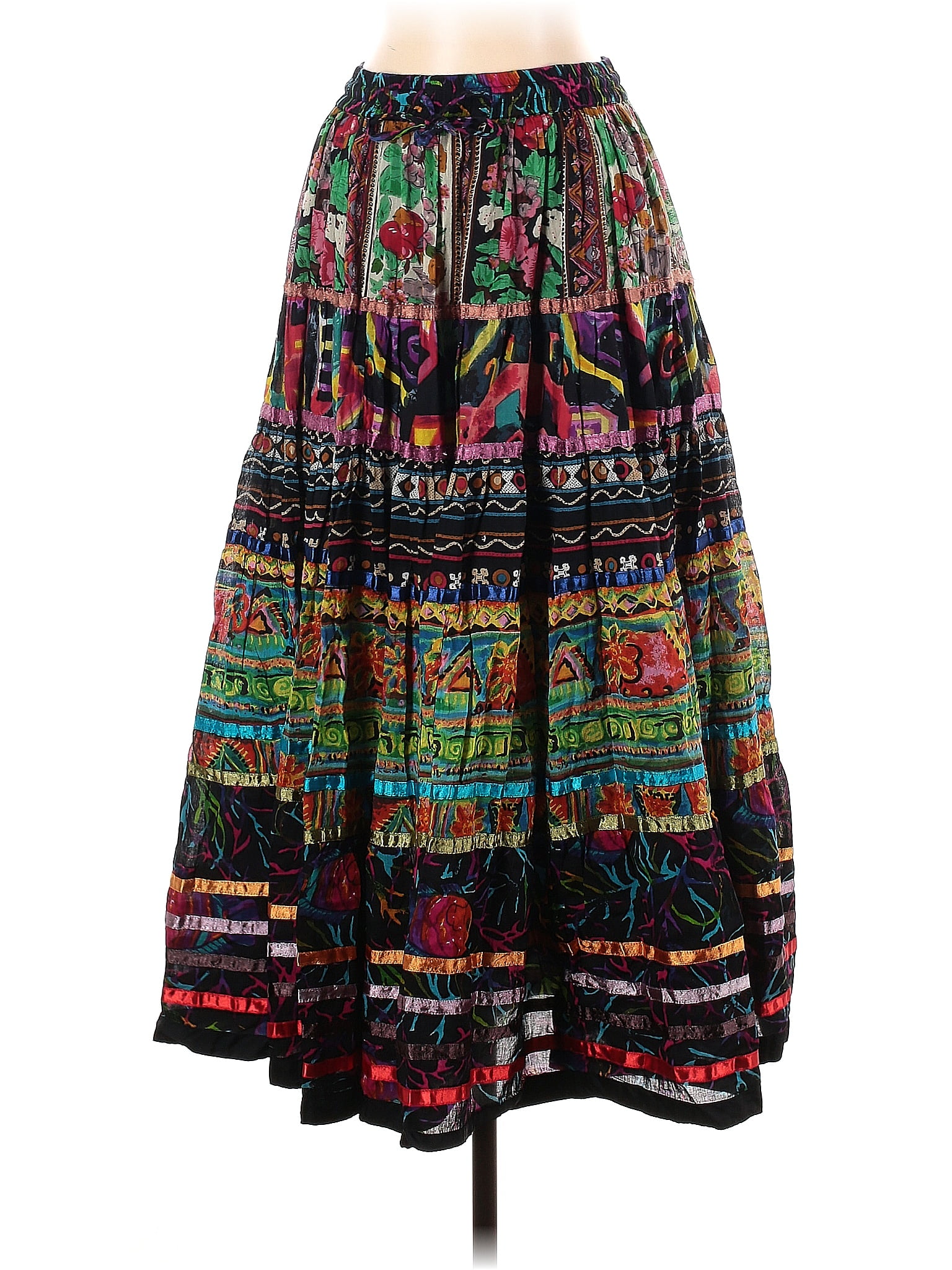 Travel Smith 100% Cotton Multi Color Black Casual Skirt Size S