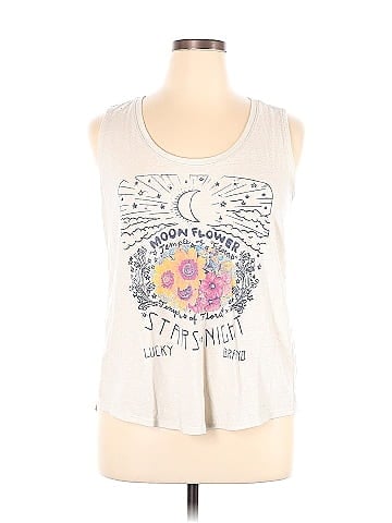 Lucky Brand Floral Graphic Ivory Tank Top Size XL - 54% off