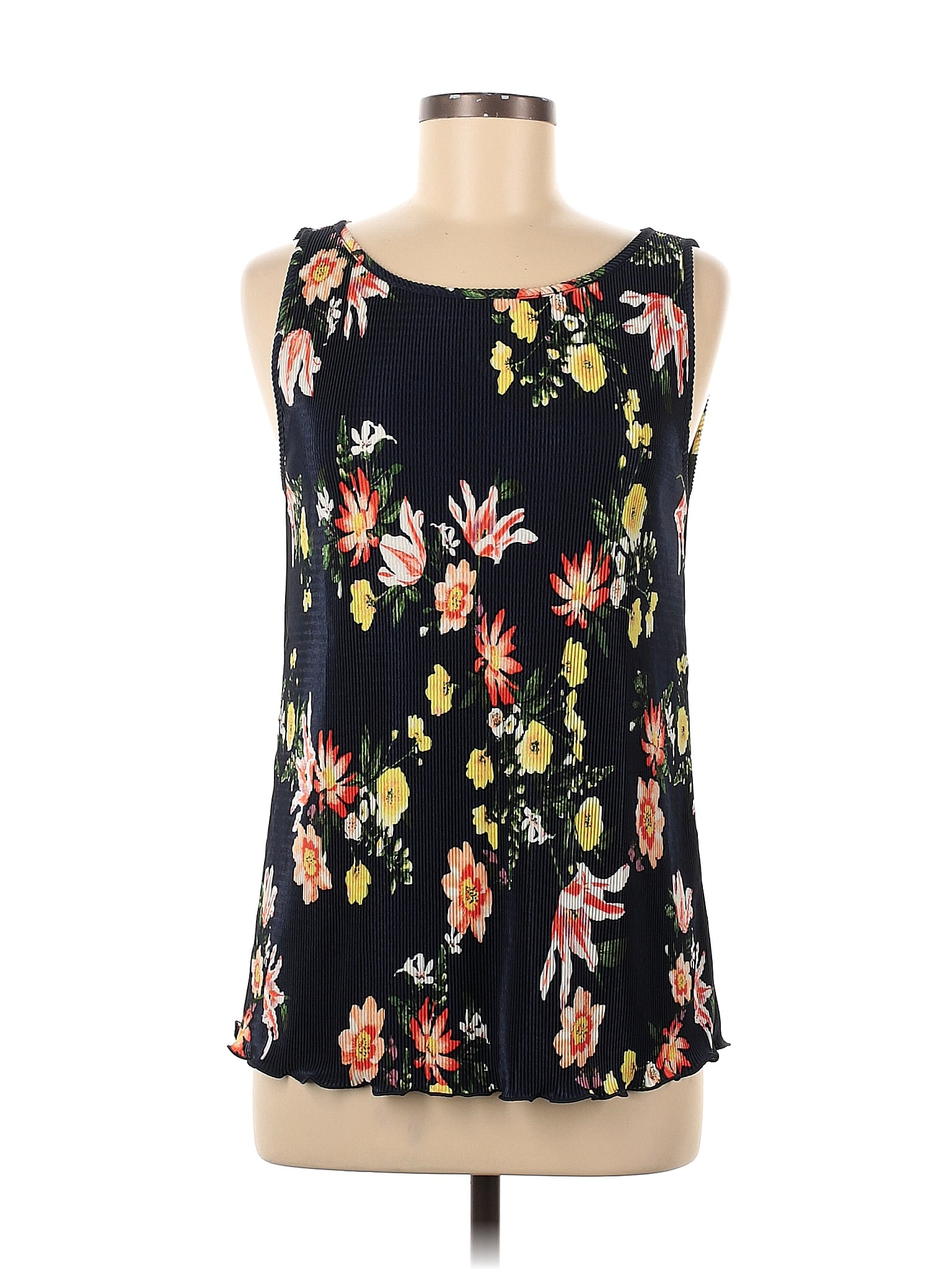 Ann Taylor Factory 100 Polyester Floral Black Sleeveless Blouse Size M