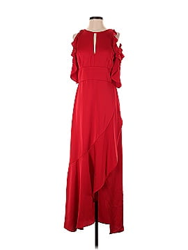 ML Monique Lhuillier Red Ruffle High Low Gown (view 1)