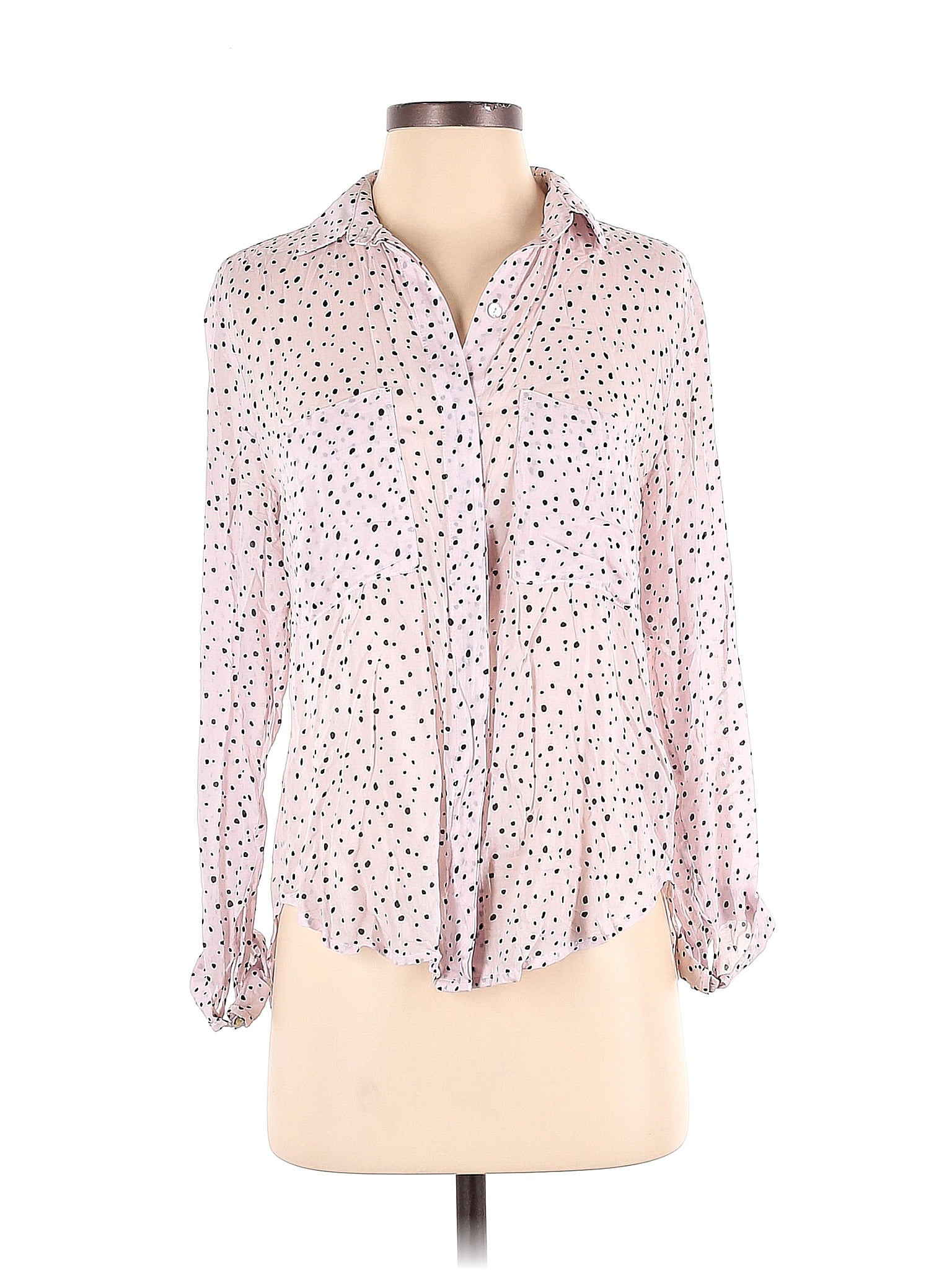 Bella Dahl 100 Rayon Polka Dots Pink Long Sleeve Button Down