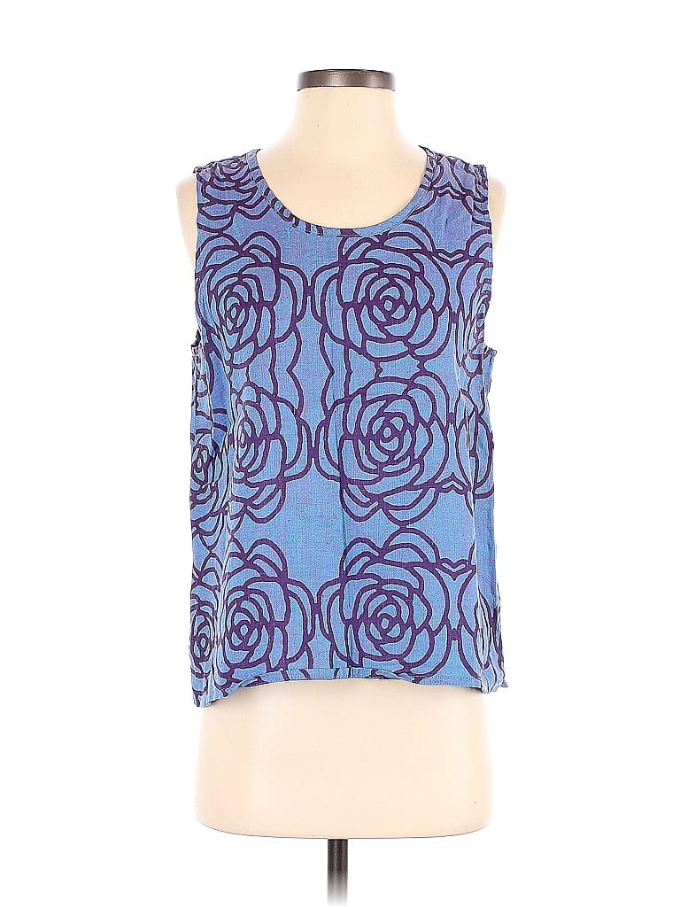 Flax 100% Linen Floral Blue Sleeveless Blouse Size S - 72% off | thredUP