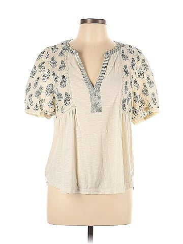 LUCKY BRAND Womens Ivory Printed Short Sleeve V Neck Peasant Top Size XS 