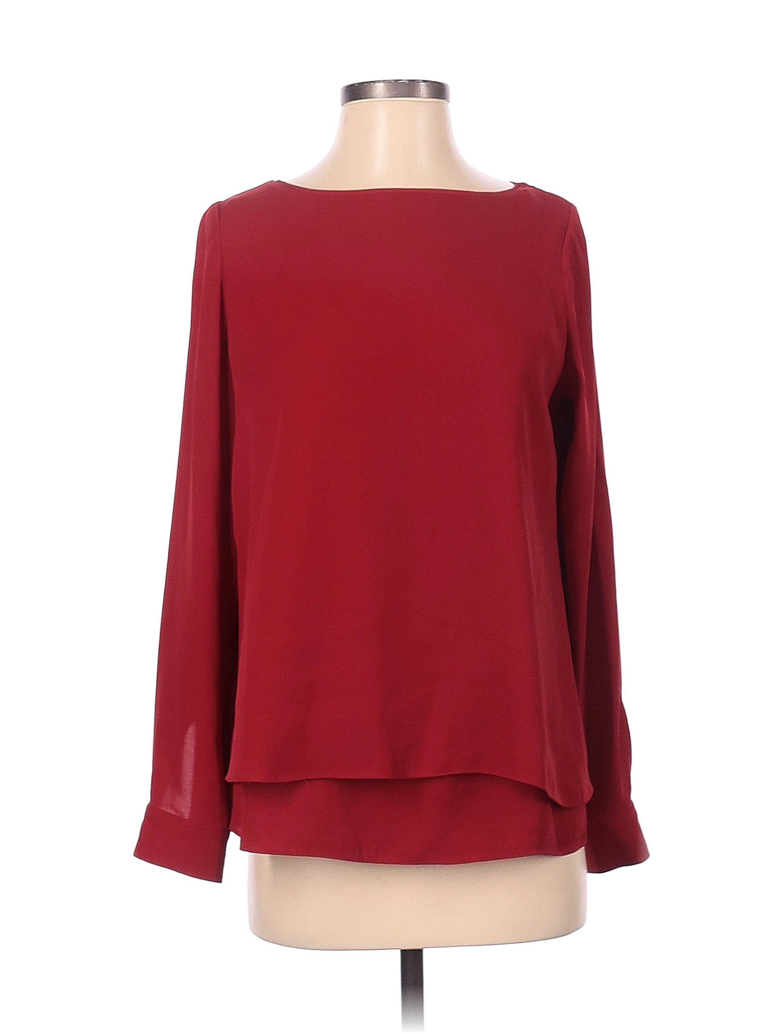 White House Black Market Solid Red Burgundy Long Sleeve Blouse