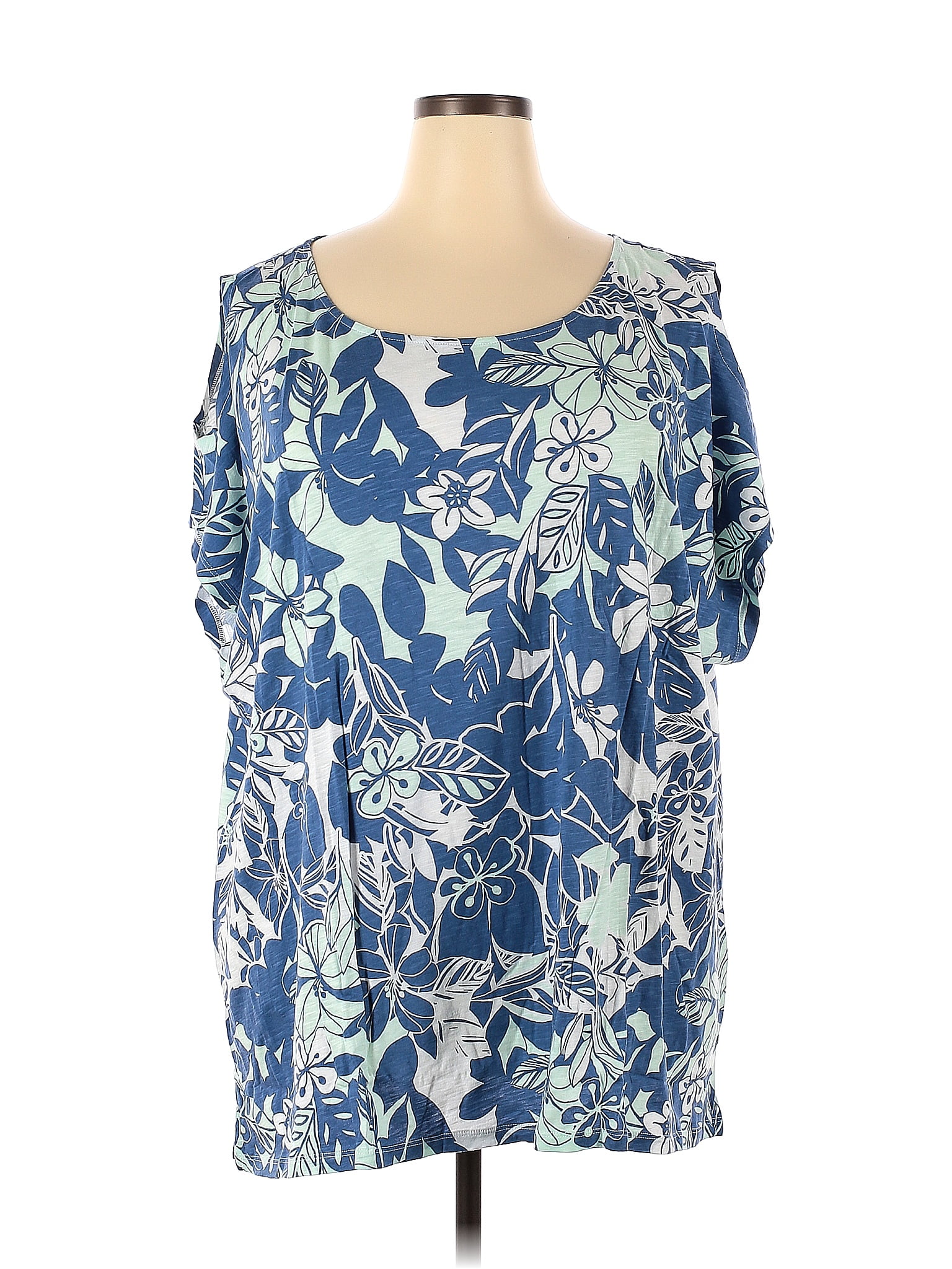 Lands' End Floral Multi Color Blue Sleeveless Blouse Size 3X (Plus ...