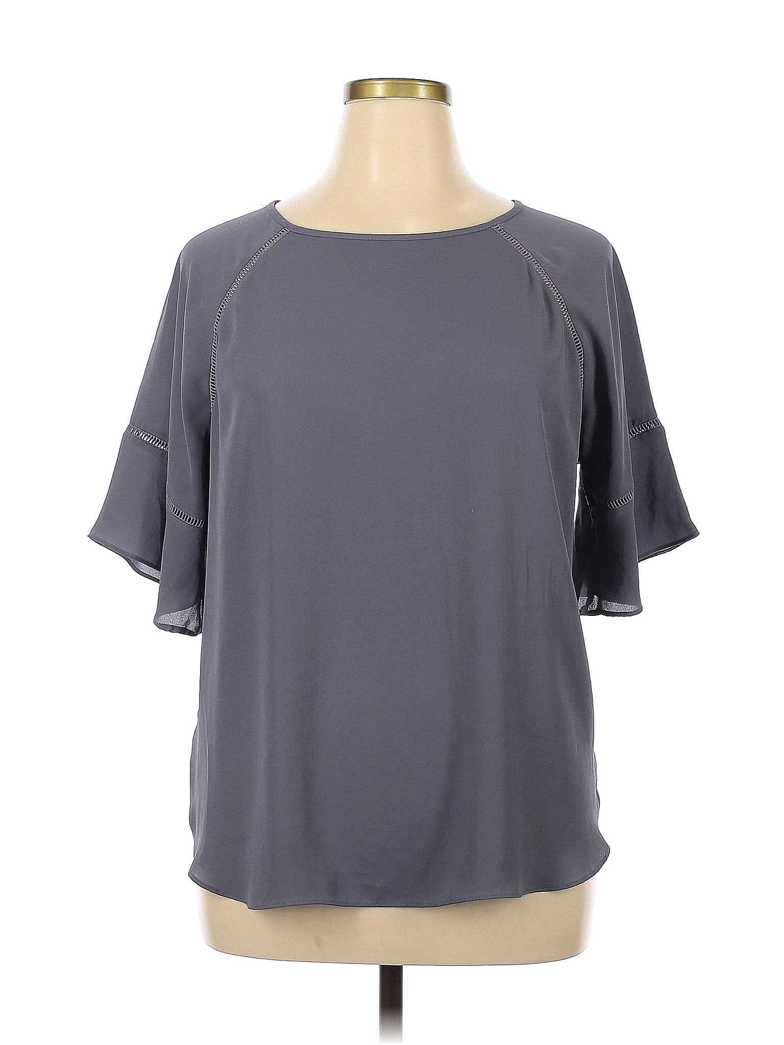 Ann Taylor Loft Outlet 100 Polyester Gray Short Sleeve Top Size Xl