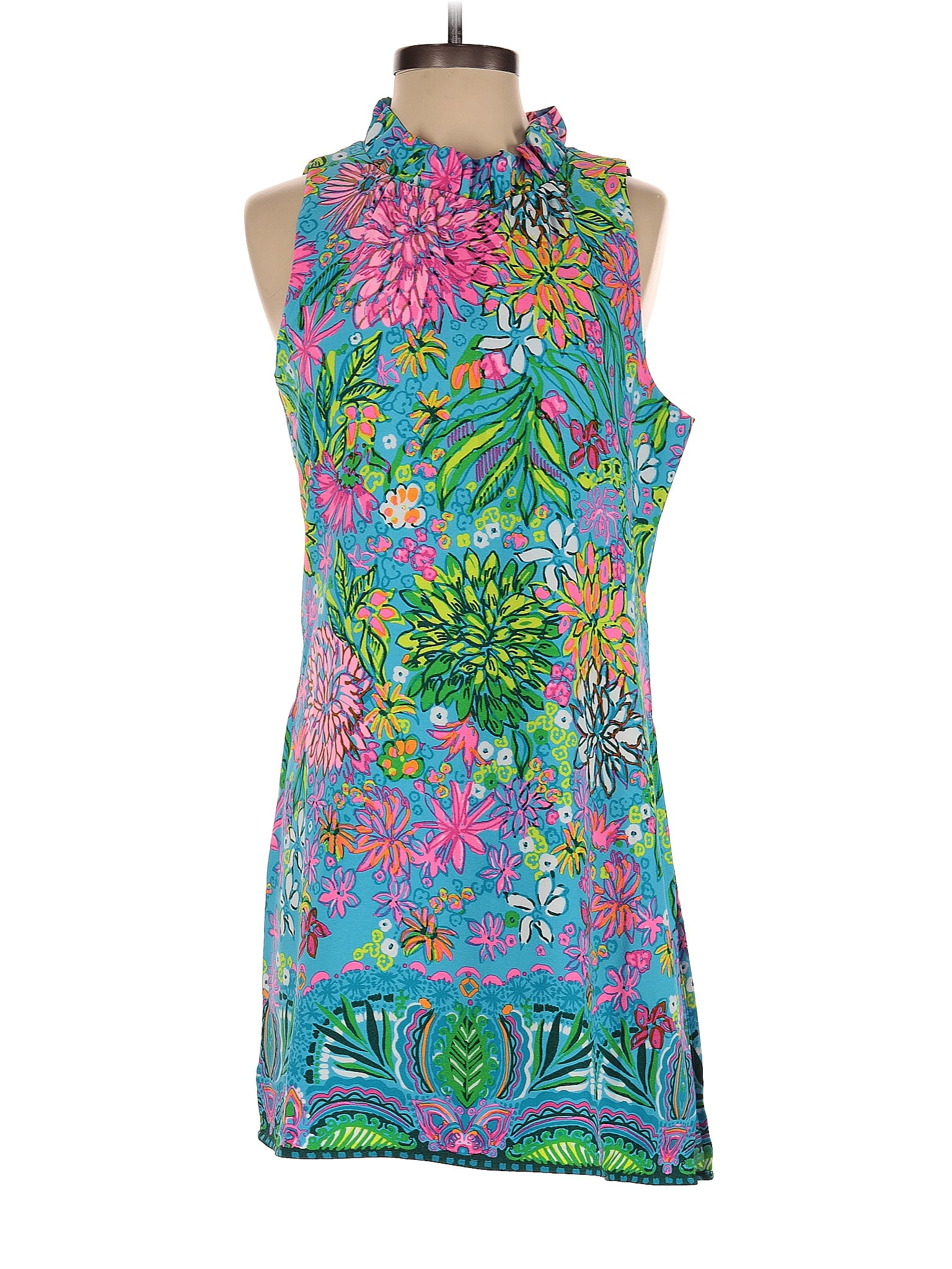 Lilly Pulitzer 100 Polyester Multi Color Teal Casual Dress Size 6 60