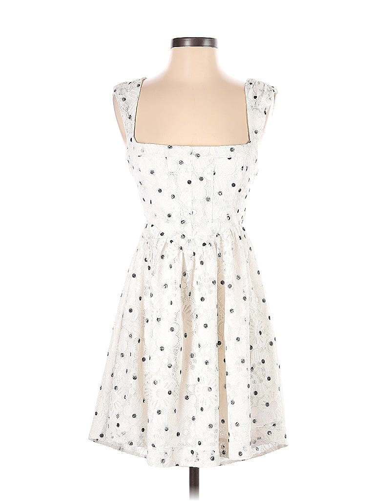 For Love & Lemons 100% Polyester Polka Dots White Casual Dress Size S ...
