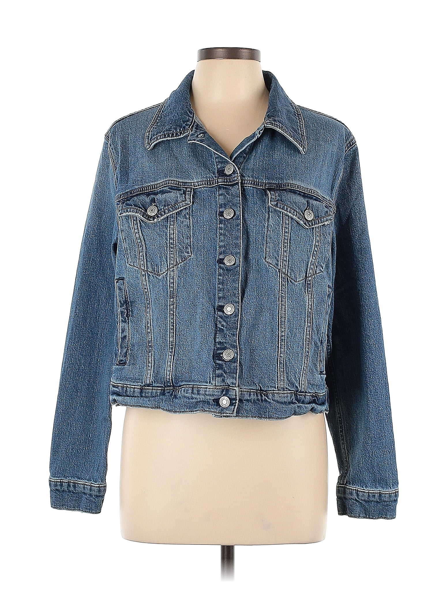 Eunina Solid Blue Denim Jacket Size L 62 Off Thredup