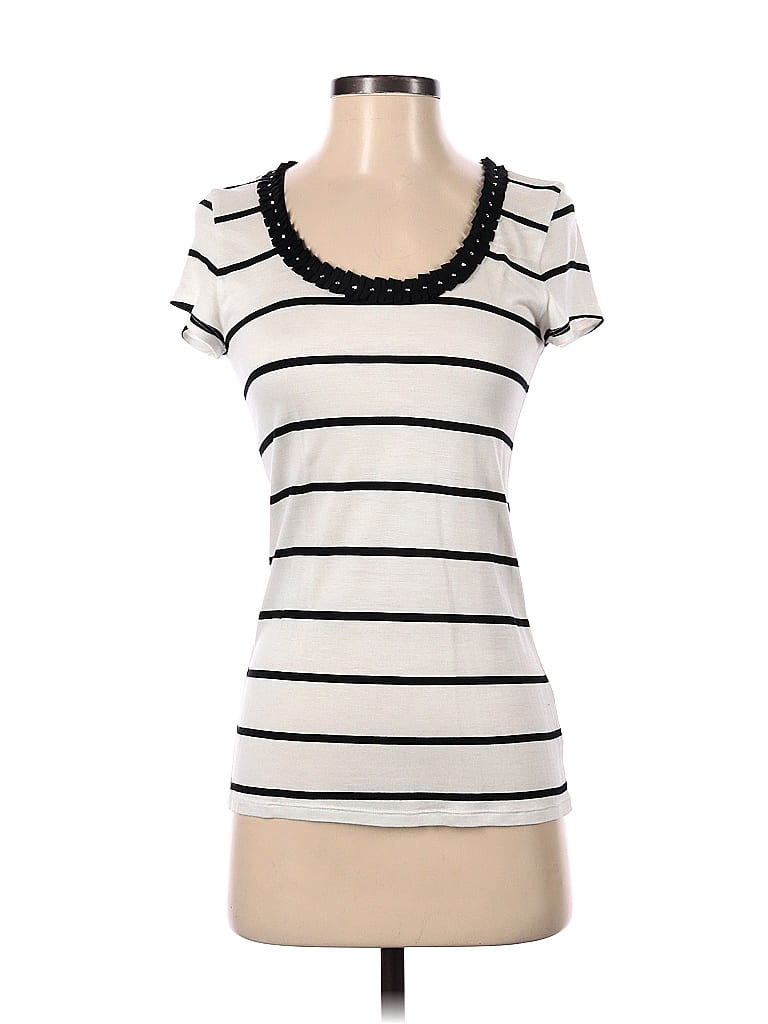 White House Black Market Stripes White Ivory Short Sleeve Blouse Size