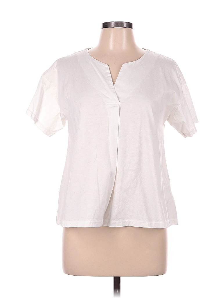 Uniqlo 100% Cotton Solid White Ivory Short Sleeve Blouse Size M - 52% ...