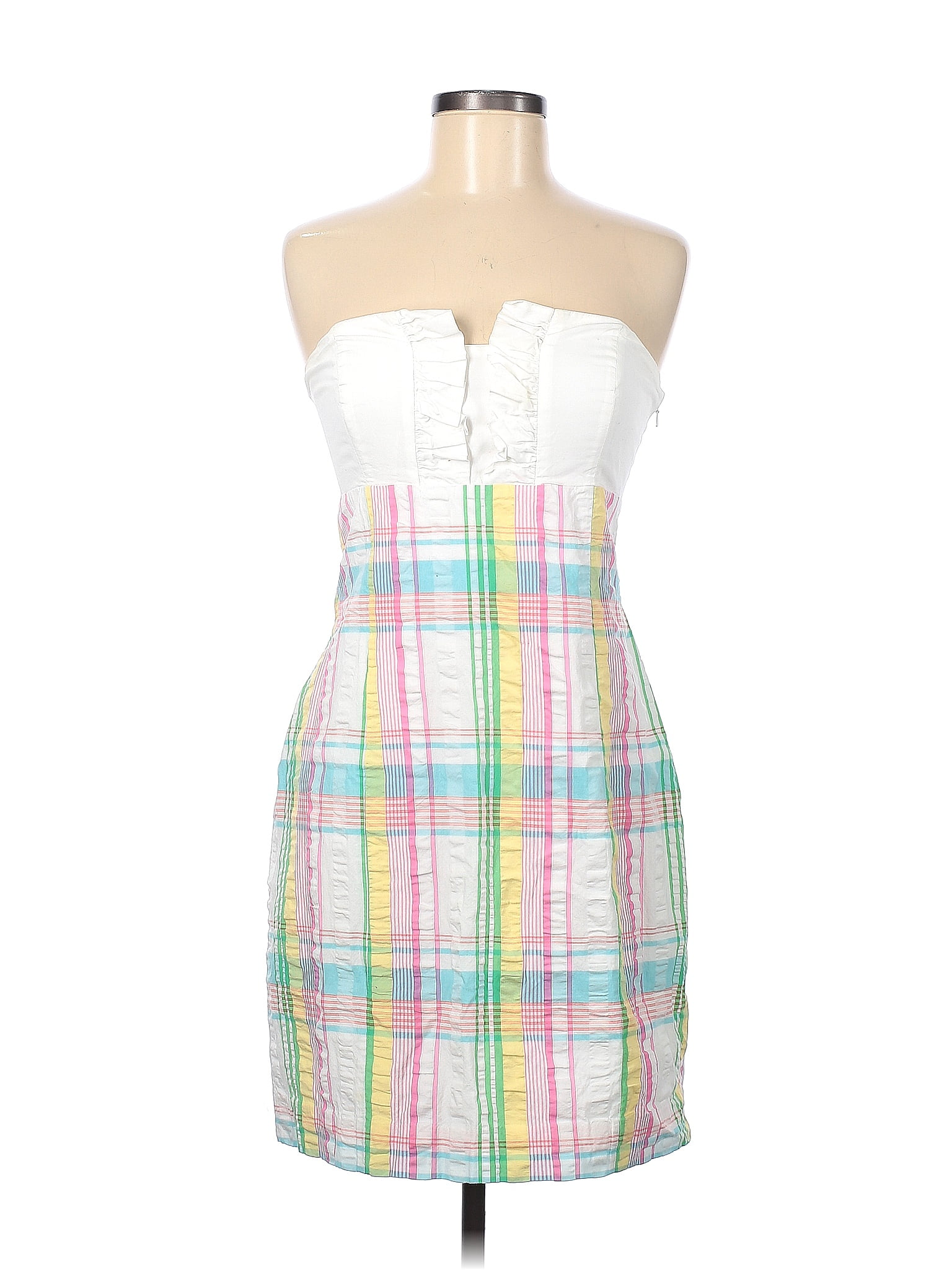 Lilly Pulitzer 100 Cotton Plaid Multi Color White Casual Dress Size 8