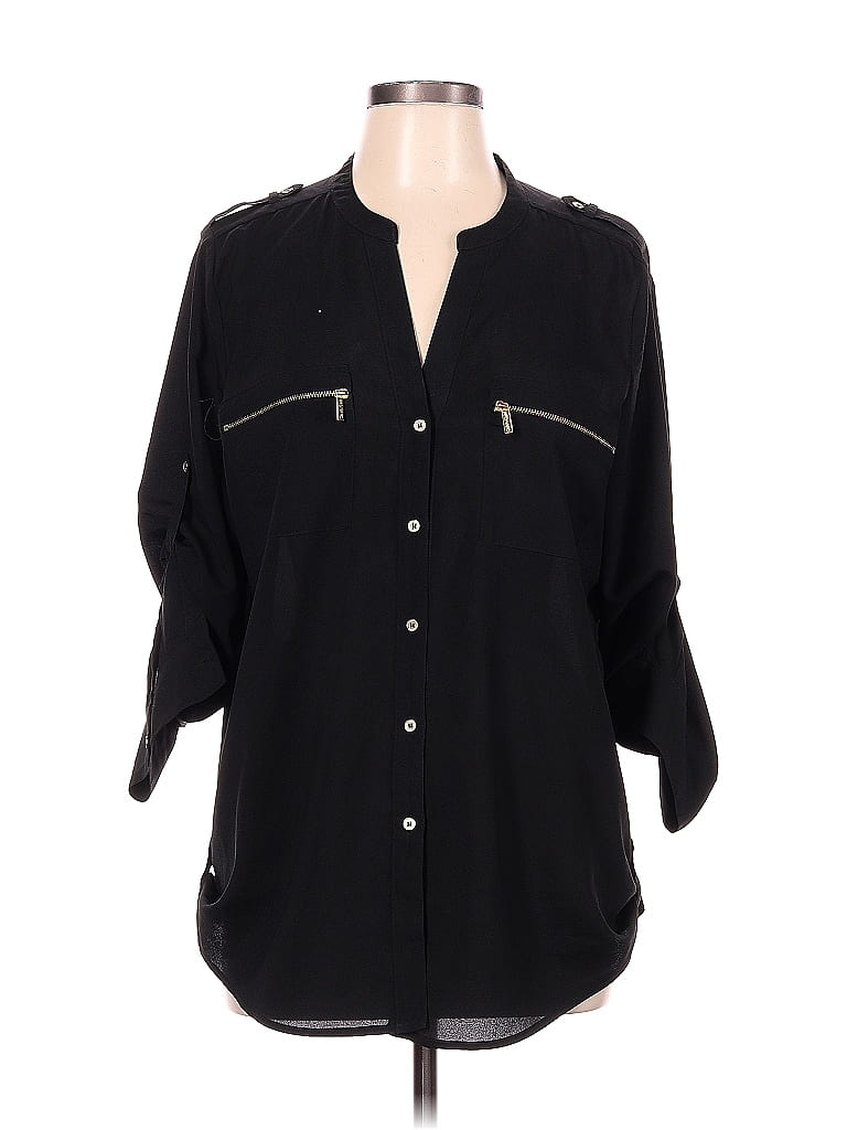 Calvin Klein 100% Polyester Solid Black Long Sleeve Blouse Size L - 63% ...